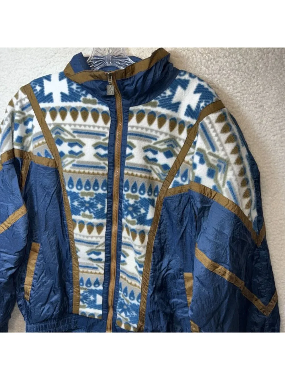 Vintage Active Stuff Aztec Fleece & Nylon Track Jacket Blue LArge - Picture 3 of 7